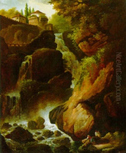 Burgruine Am Wasserfall Oil Painting by Christian Wilhelm Ernst Dietrich