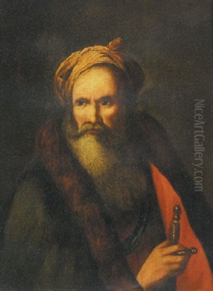 Portrait Of A Bearded Man Wearing A Dark Coat And Turban Oil Painting by Christian Wilhelm Ernst Dietrich