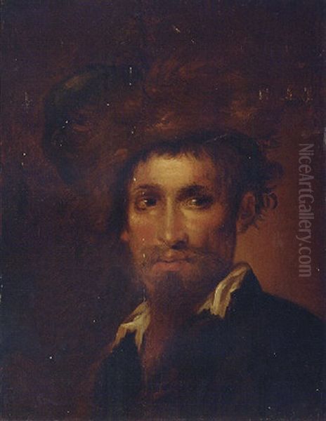 Portrait Of A Man In A Fur Hat Oil Painting by Christian Wilhelm Ernst Dietrich