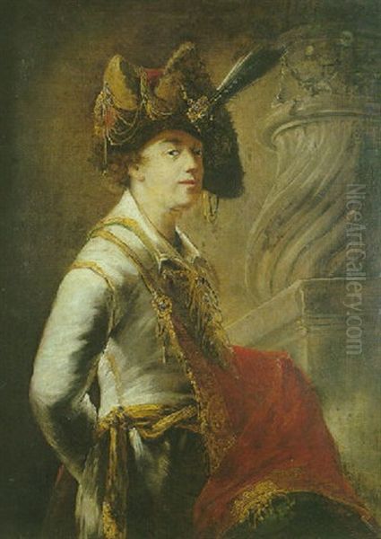 Portrait D'un Militaire Au Chapeau A Plume Oil Painting by Christian Wilhelm Ernst Dietrich