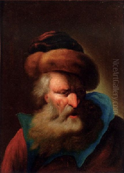 A Bearded Old Man In A Fur-trimmed Hat Oil Painting by Christian Wilhelm Ernst Dietrich