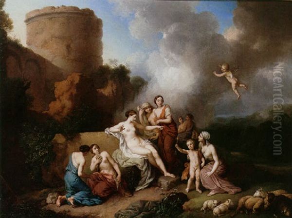 A Classical Landscape With Venus And Cupid Accompanied By Nymphs Oil Painting by Christian Wilhelm Ernst Dietrich