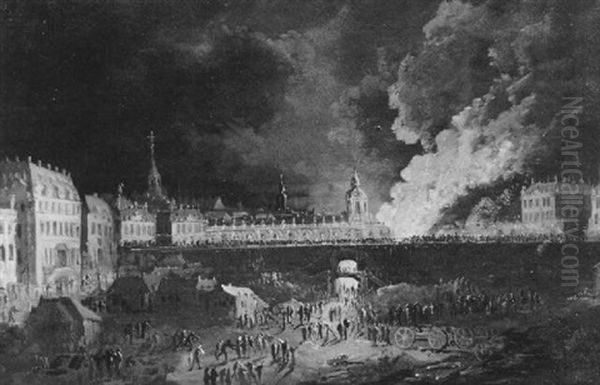 Eine Feuersbrunst Im Dresdener Zwinger Oil Painting by Christian Wilhelm Ernst Dietrich