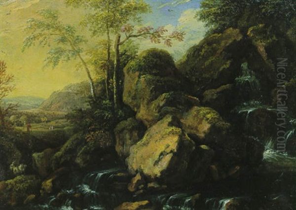 Gebirgslandschaft Mit Wasserfall by Christian Wilhelm Ernst Dietrich