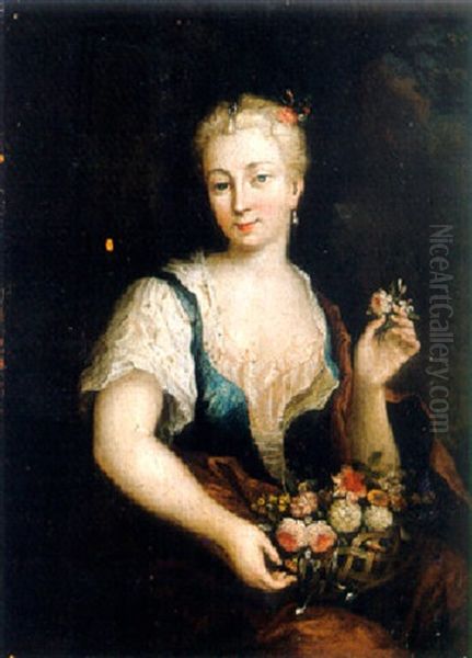 Portrait Of A Woman, As Flora, Seated Oil Painting by Christian Wilhelm Ernst Dietrich