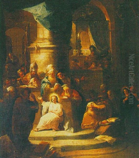 Christ And The Scribes In The Temple Oil Painting by Christian Wilhelm Ernst Dietrich