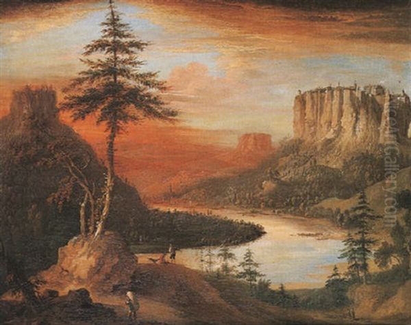 Vue De La Forteresse De Koenigstein Oil Painting by Christian Wilhelm Ernst Dietrich