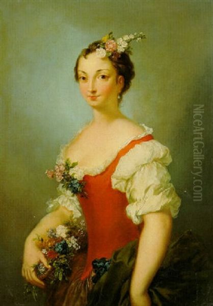 Portrait Of A Lady, Three-quarter Length As Flora Oil Painting by Christian Wilhelm Ernst Dietrich