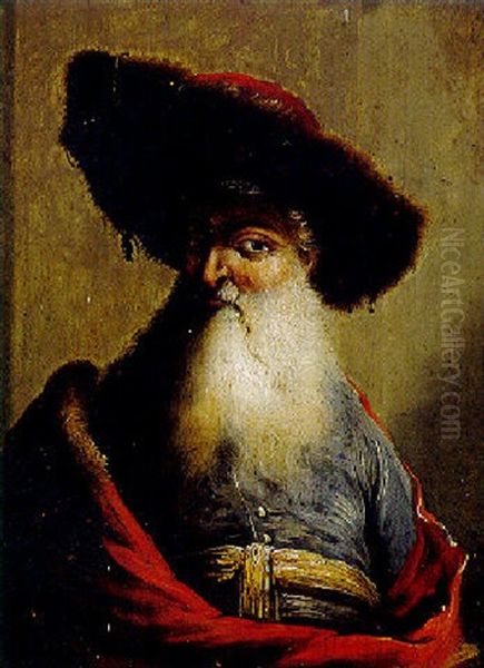 Portrait Eines Bartigen Bojaren Mit Fellmutze Und Rotem Umhang Oil Painting by Christian Wilhelm Ernst Dietrich