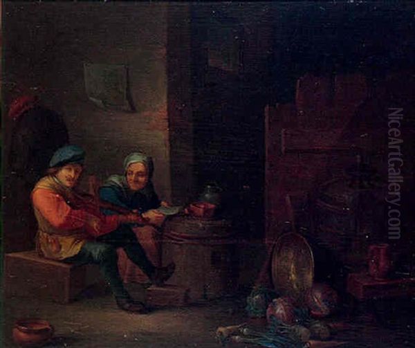 Scene D'interieur Avec Musicien by Christian Wilhelm Ernst Dietrich