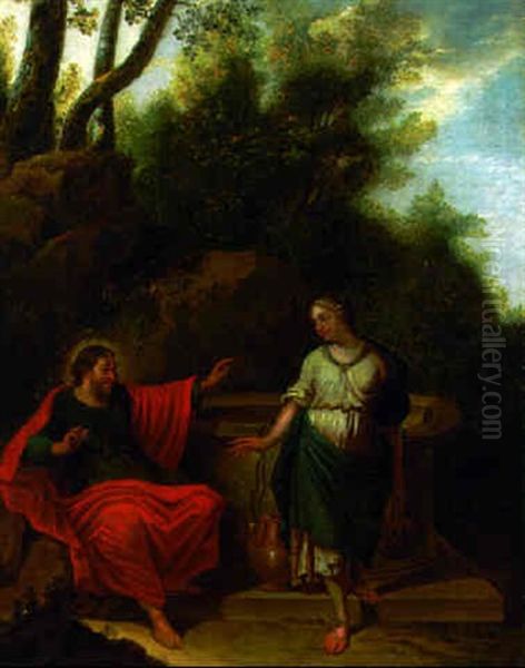 Christ And The Woman Of Samaria Oil Painting by Christian Wilhelm Ernst Dietrich