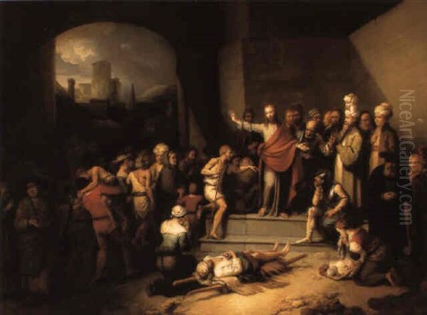 Christ Healing The Sick Oil Painting by Christian Wilhelm Ernst Dietrich