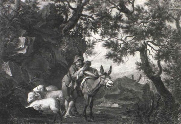 A Shepherd Boy With A Donkey In A Wood Oil Painting by Christian Wilhelm Ernst Dietrich