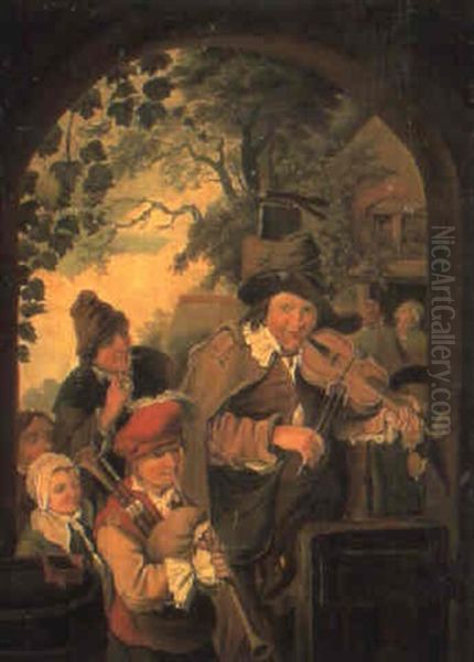 The Itinerant Musicians Oil Painting by Christian Wilhelm Ernst Dietrich