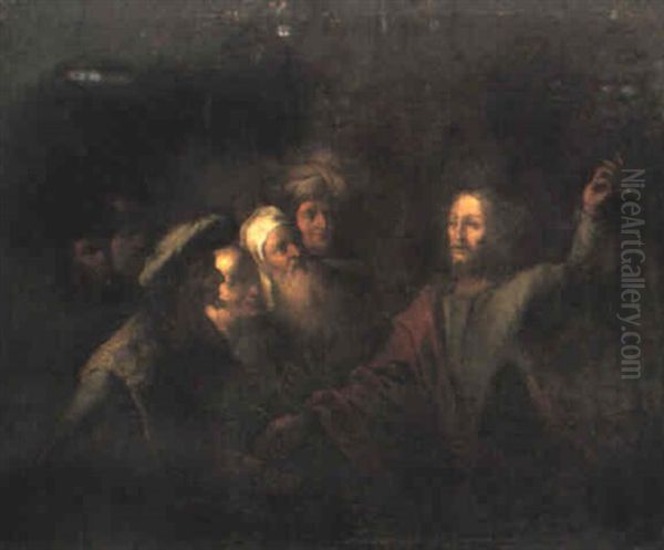 Christ Preaching In The Temple Oil Painting by Christian Wilhelm Ernst Dietrich