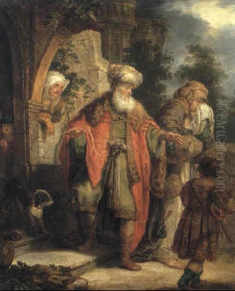 The Expulsion Of Hagar And Ishmael Oil Painting by Christian Wilhelm Ernst Dietrich