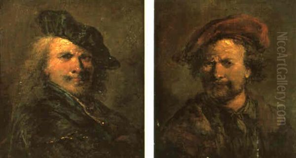 Portrait Of Rembrandt Wearing A Red Hat Oil Painting by Christian Wilhelm Ernst Dietrich