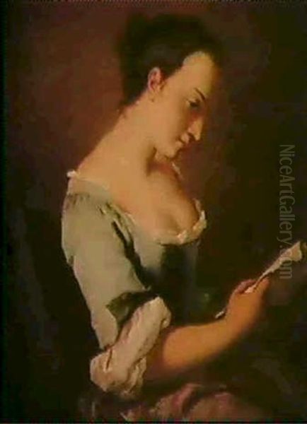 A Young Woman Reading A Letter Oil Painting by Christian Wilhelm Ernst Dietrich