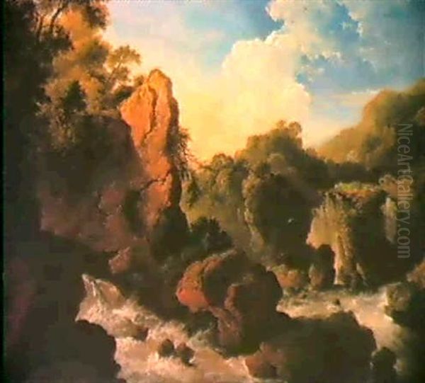 Gebirgsfluss Mit Einem Wasserfall Oil Painting by Christian Wilhelm Ernst Dietrich