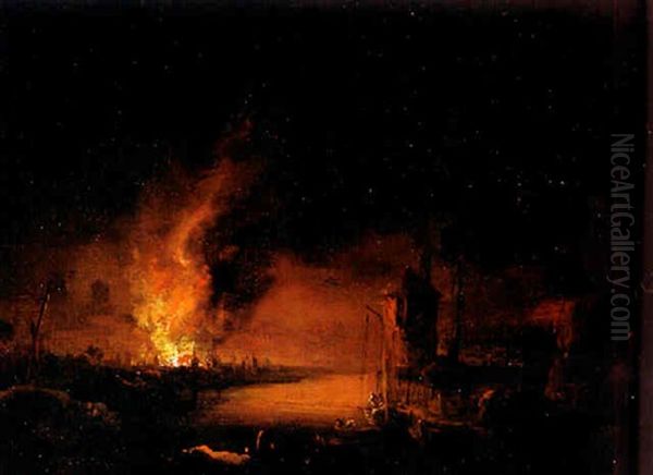 Feuersbrunst In Einer Mittelalterlichen Stadt Oil Painting by Johann Georg Dietrich