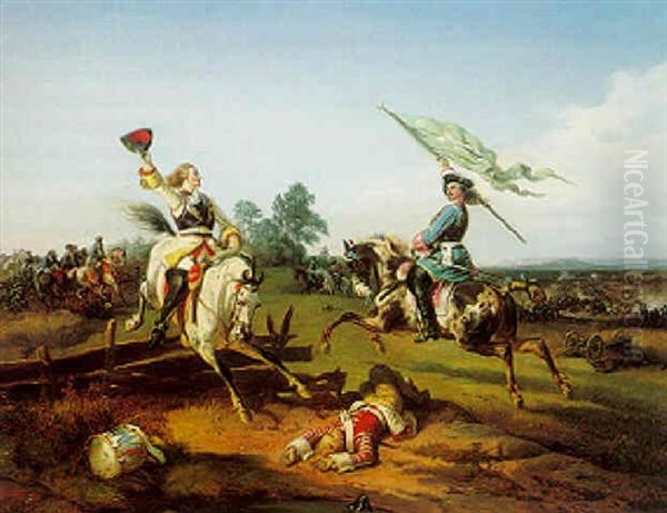 The Victory Of The Austrians And Bavarians In The Great Turkish War Oil Painting by Feodor Dietz