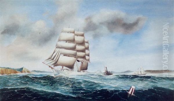 Sailing Ships Entering The Harbor Oil Painting by Herman R. Dietz