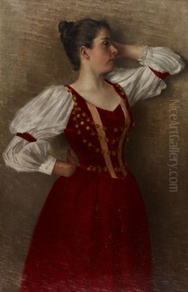 Jeune Danseuse En Robe Rouge Oil Painting by Hans Dietzi