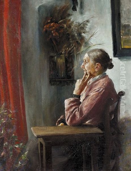 Sitzende Frau Am Fenster (halbfigur Einer Jungen Frau, Verso) Oil Painting by Hans Dietzi