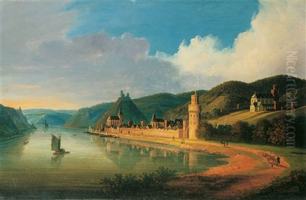 Blick Auf Oberwesel Am Rhein Oil Painting by Anton Dietzler