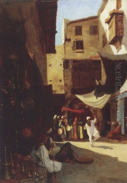 Danseurs Et Orchestre Au Souk Des Cuivres, Le Caire Oil Painting by Emmanuel De Dieudonne