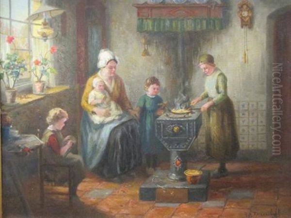 Dutch Kitchen Interior Scene Oil Painting by Hendricus Anthonius Dievenbach