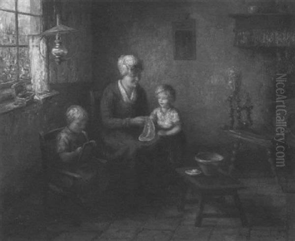 Helping Mother Oil Painting by Hendricus Anthonius Dievenbach