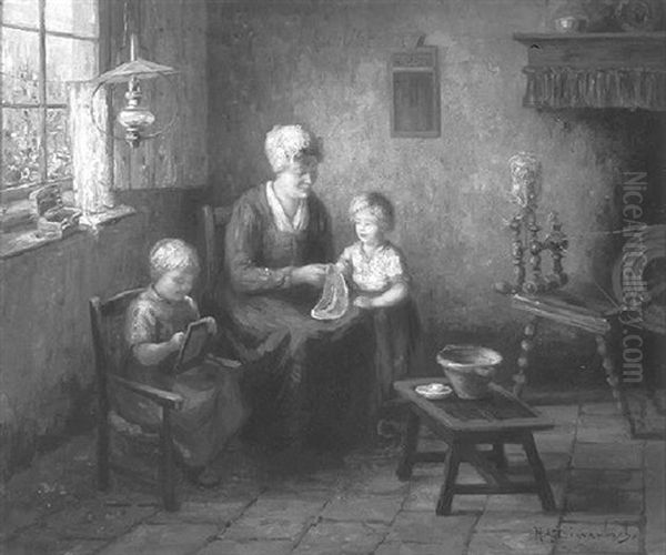 Mother's Happiness Oil Painting by Hendricus Anthonius Dievenbach