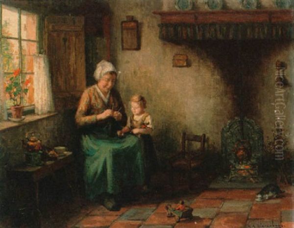 Mother And Child Oil Painting by Hendricus Anthonius Dievenbach