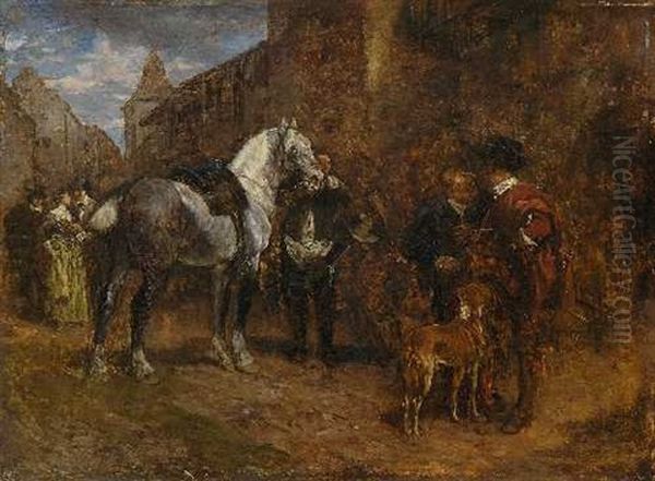 Stadtszene Mit Herren Und Schimmel Oil Painting by Wilhelm Von Diez