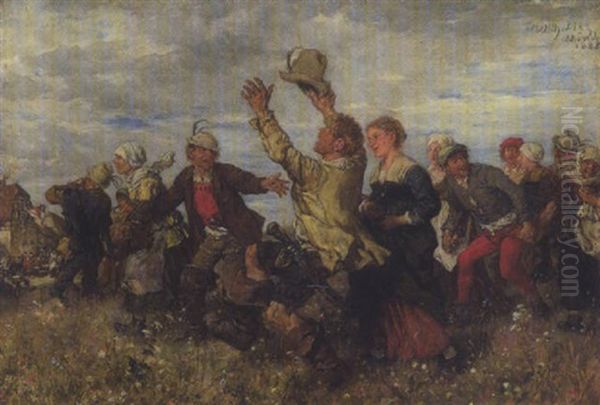 Volkstanz Auf Der Wiese Oil Painting by Wilhelm Von Diez