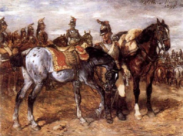 A Troop Of French Cuirassiers, Empire I Period Oil Painting by Wilhelm Von Diez