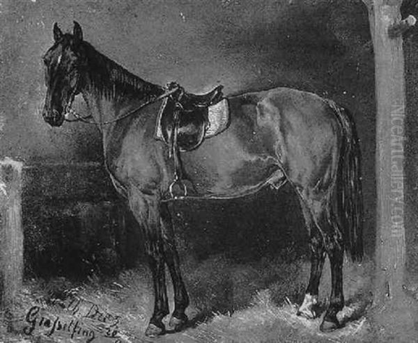 Reitpferd Im Stall, Gezaumt Und Mit Aufgelegtem Sattel Oil Painting by Wilhelm Von Diez