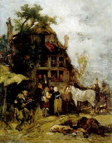 Outside The Tavern Oil Painting by Wilhelm Von Diez