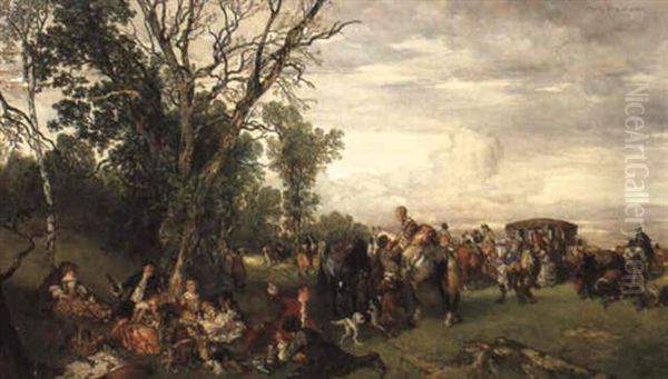 Picknick Im Grunen Oil Painting by Wilhelm Von Diez