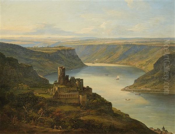 View Of Maus Castle And The Loreley Oil Painting by Jakob Diezler