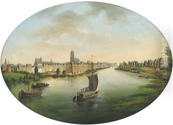 Blick Auf Frankfurt Vom Main Aus Gesehen Oil Painting by Jakob Diezler