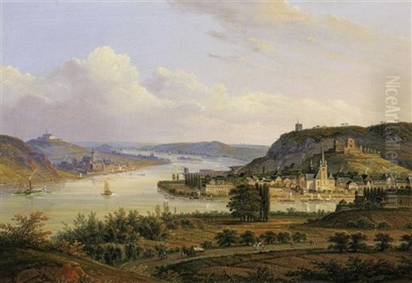 Die Nahemundung Bei Bingen Mit Blick In Das Rheingau Oil Painting by Jakob Diezler