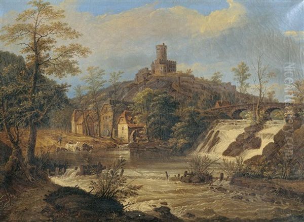 Die Burg Pyrmont In Der Eifel Oil Painting by Jakob Diezler