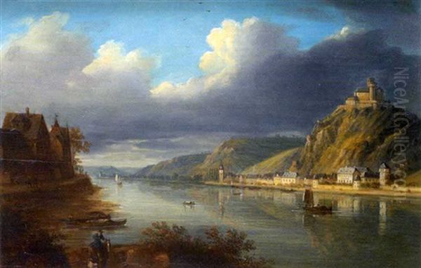 Les Bords Du Rhin Oil Painting by Jakob Diezler