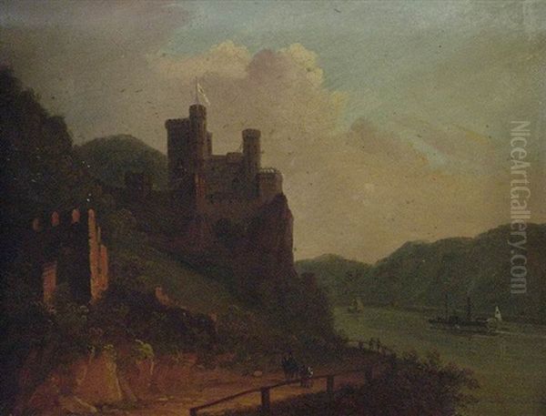 Der Rhein Vor Burg Rheinfels Oil Painting by Jakob Diezler