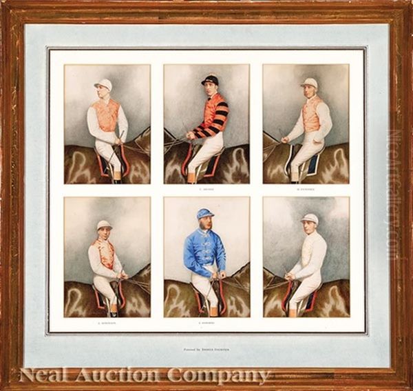 Six Portraits Of Jockeys, Including J. Osborne, Fred Archer, G. Fordham, R. Marsh And E. Martin Oil Painting by Joshua Dighton