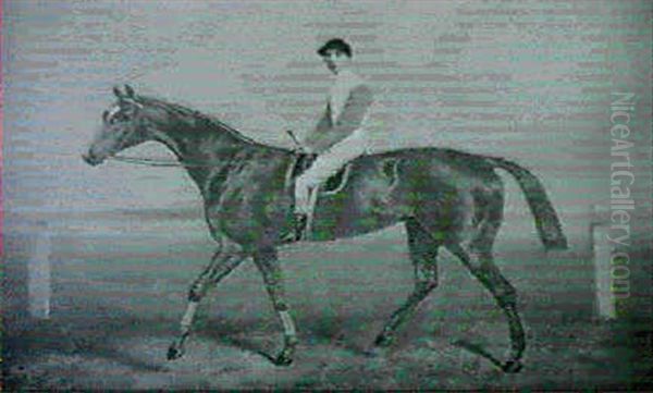 Portrait Of A Chestnut Racehorse With A Jockey Oil Painting by Joshua Dighton