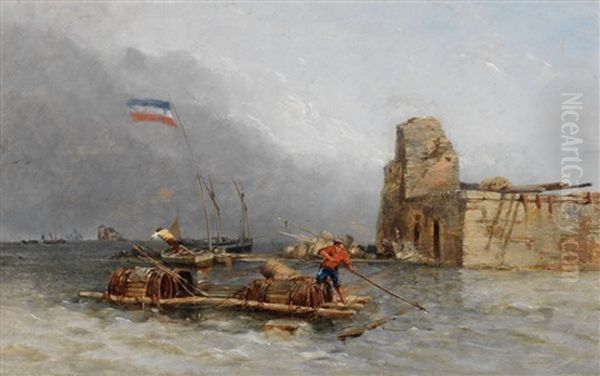 On A Dutch River Oil Painting by William Edward Dighton