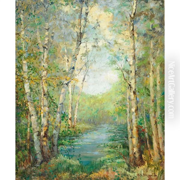 Stream In Spring Oil Painting by Mary Ella Dignam